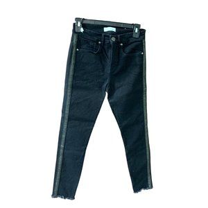 LOFT Womens Size 26 2 Skinny Jeans Black Bling Gold Racing Stripe Raw Hem Slim P
